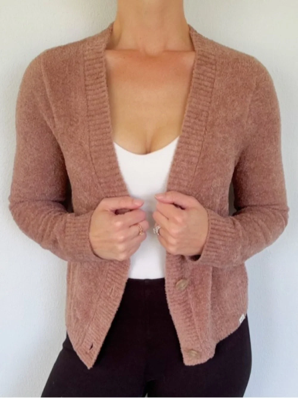 Abercrombie kids light brown fuzzy chenille button front cardigan sweater 13/14